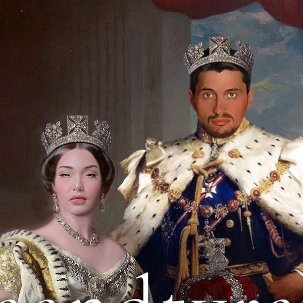 Personalisiertes historisches Porträt | Königliche Paare Hochzeit, Verlobung, Bridgerton, Königin Victoria, Prinzessin, König | Digitale Datei