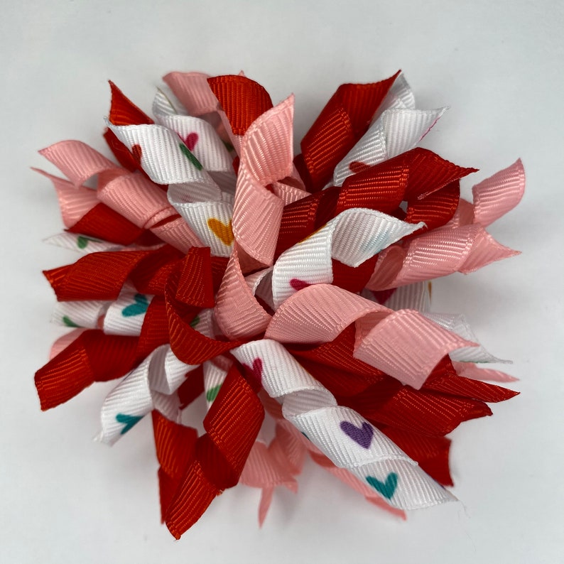 Pink Bow Curly Bow Toddler Hair Bow Handmade Bow Girl Hair Bow Baby Hair Bow Heart Bow Boutique Bow Korker Bow Red Bow