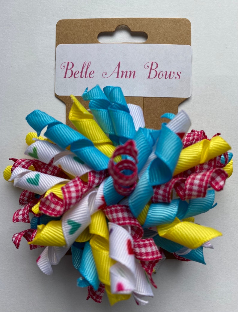 Pink Bow Curly Bow Toddler Hair Bow Handmade Bow Girl Hair Bow Baby Hair Bow Heart Bow Boutique Bow Korker Bow Red Bow