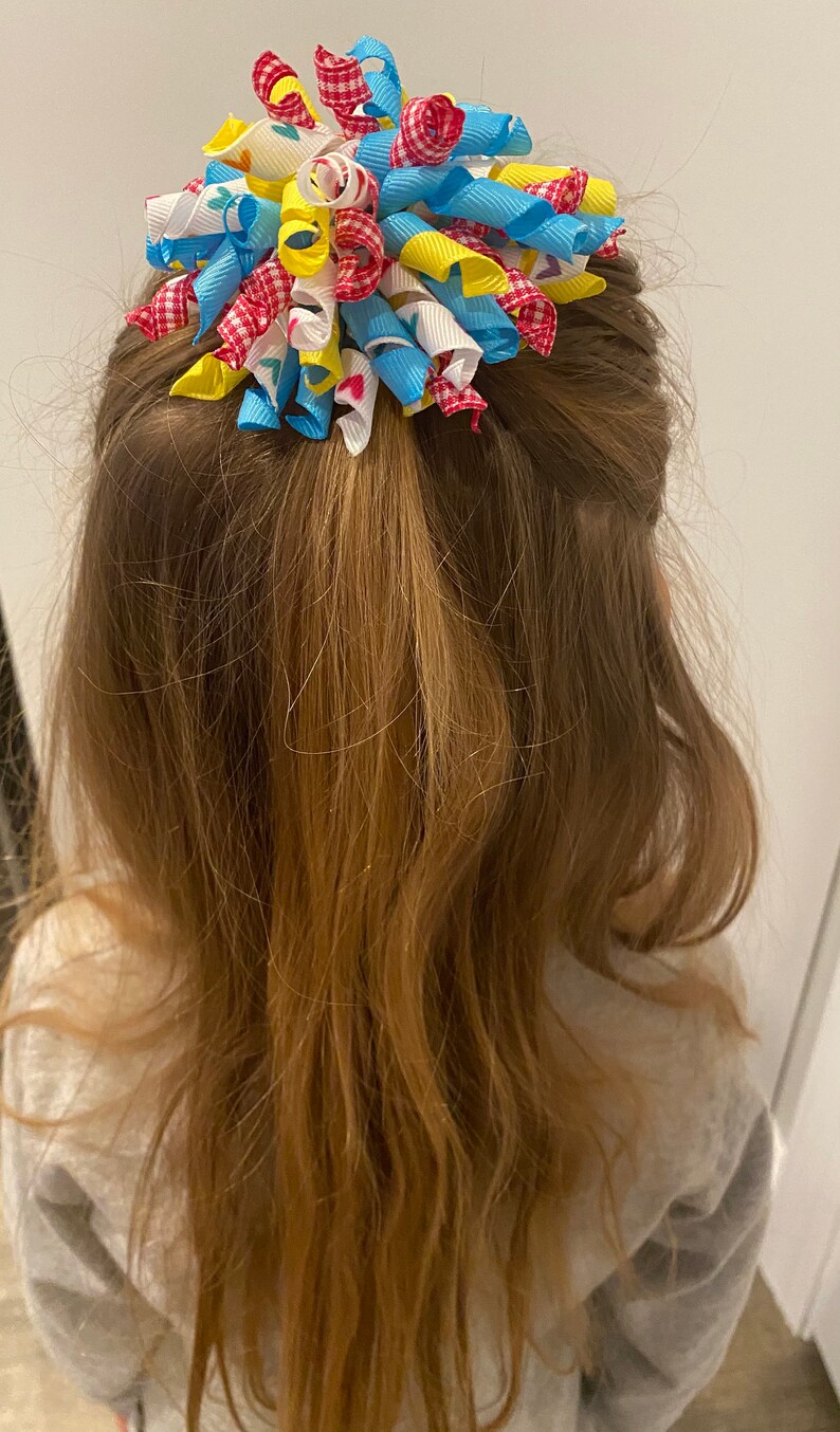 Pink Bow Curly Bow Toddler Hair Bow Handmade Bow Girl Hair Bow Baby Hair Bow Heart Bow Boutique Bow Korker Bow Red Bow