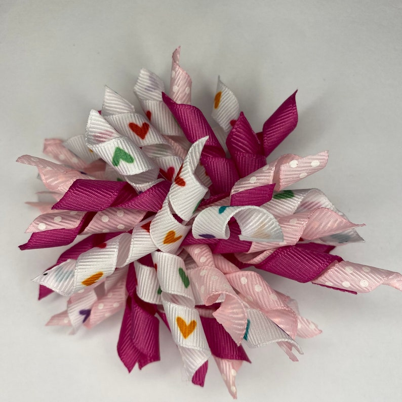 Pink Bow Curly Bow Toddler Hair Bow Handmade Bow Girl Hair Bow Baby Hair Bow Heart Bow Boutique Bow Korker Bow Red Bow