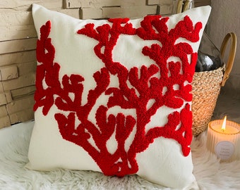 Housse de coussin Punchneedle/salon/rouge/chambre/pour Noël