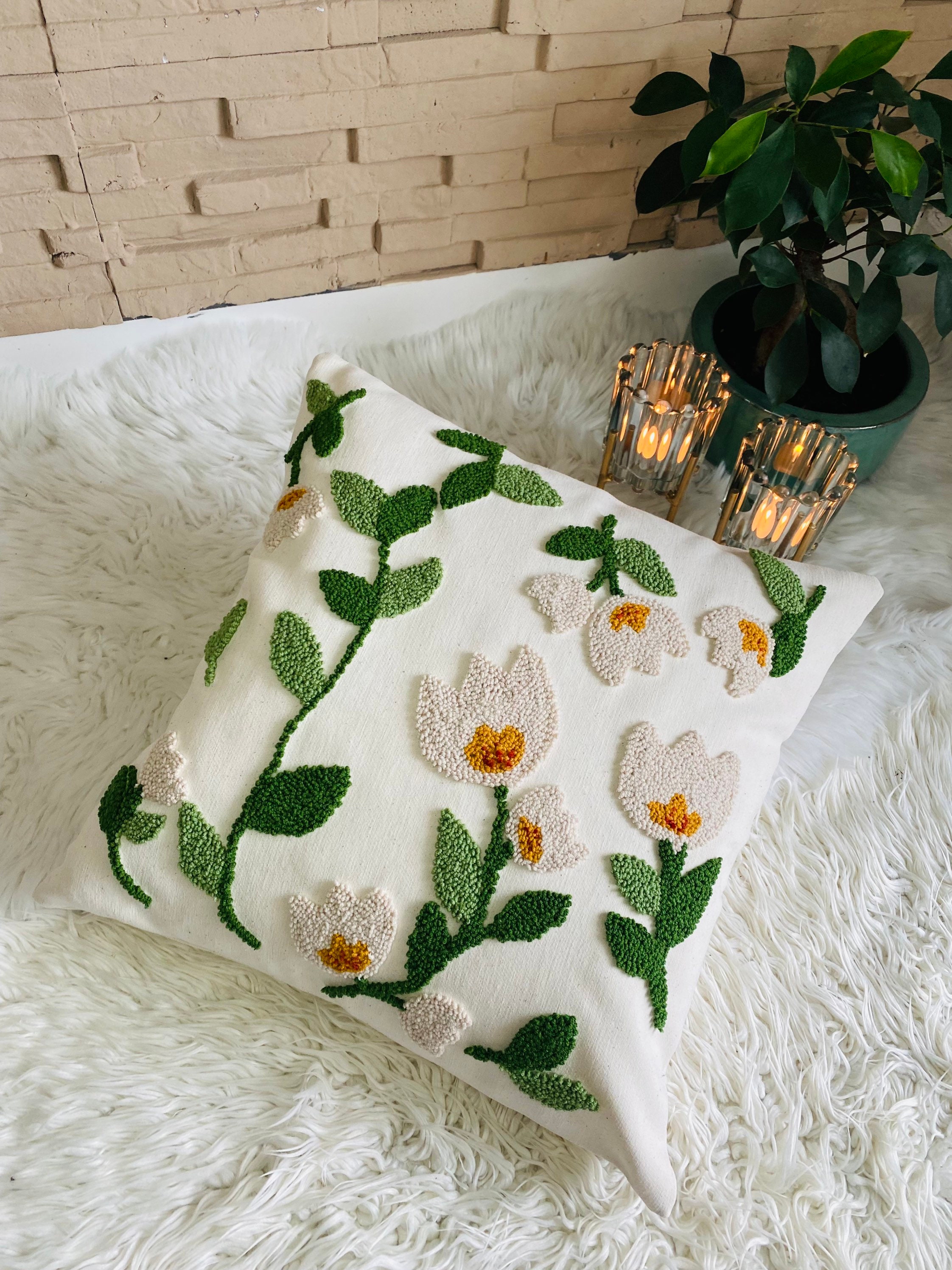 Punchneedle Taie d'oreiller/Salon Chambre Bohostyle Décoration