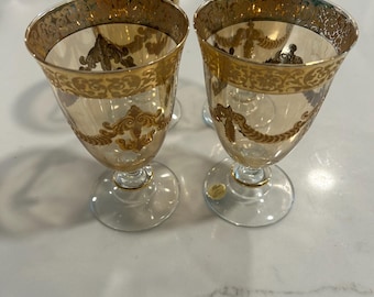 Juego de vajilla italiana de oro de 24 quilates, vasos vintage ornamentados, juego de 4