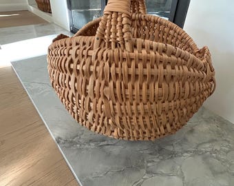 Cesta de mimbre vintage hecha a mano, decoración de granja