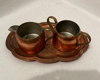 copper and brass cream and sugar set from INDIA