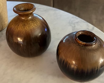 Set of 3 midcentury glazed vases