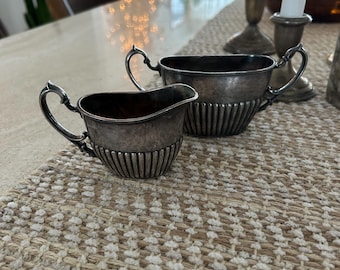 Juego de crema y azúcar vintage de plata