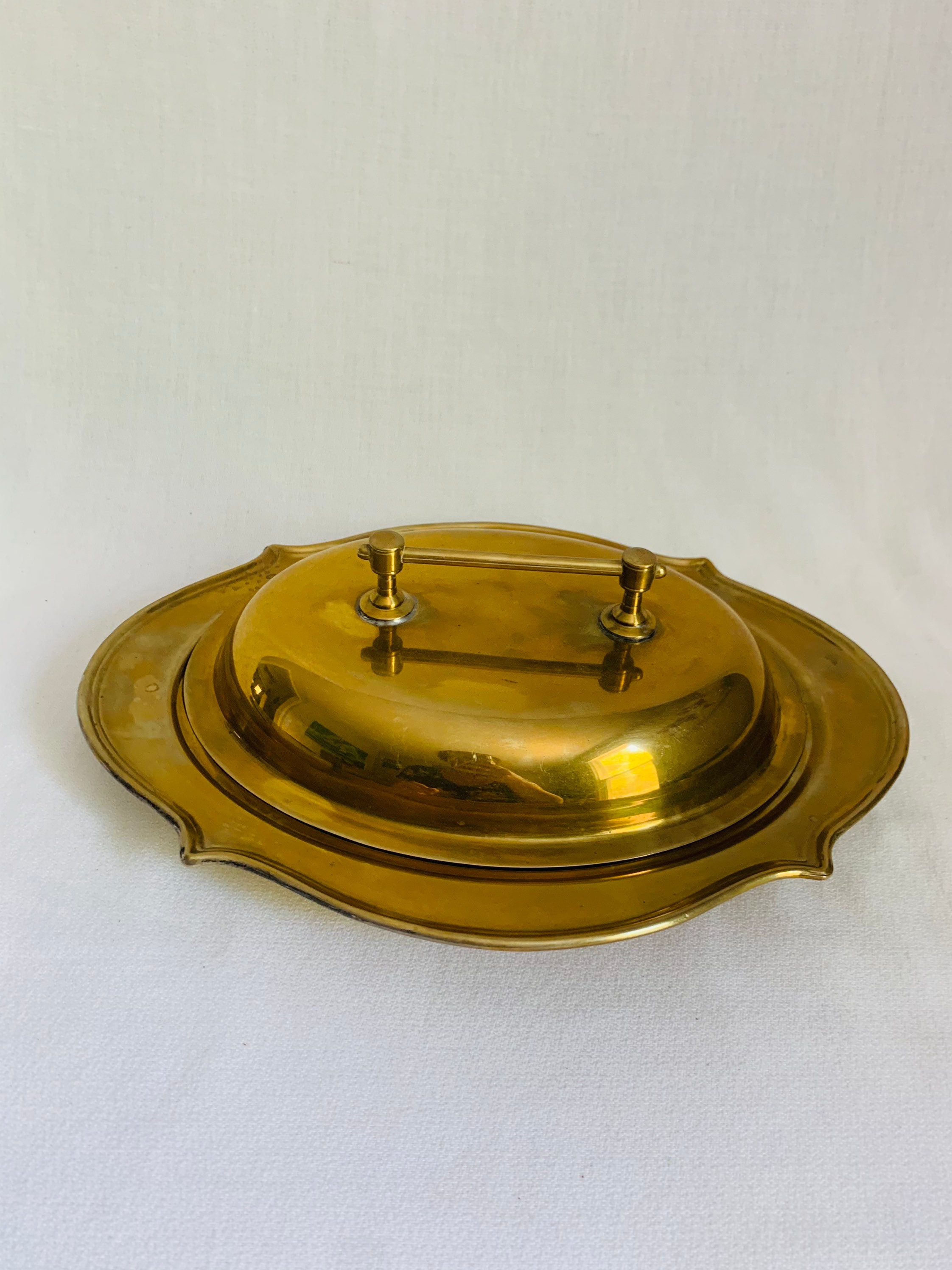 Vintage GoldBrasstone oblong serving tray with lid and Etsy