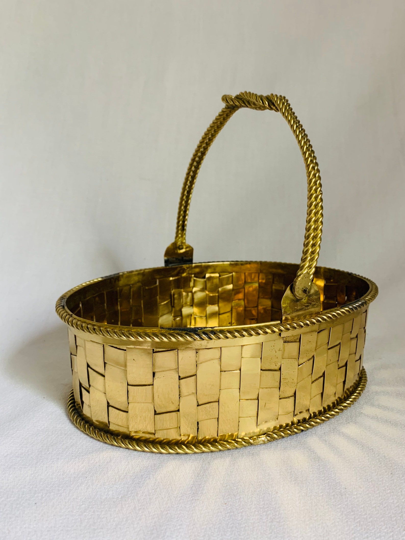 Vintage Hampton Brass Woven Basket with Handle India Etsy