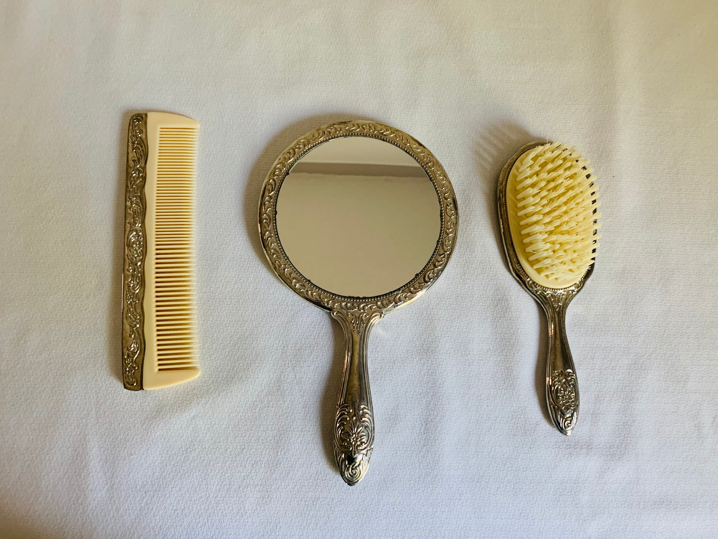 Vintage Silver Mirror Brush Comb Vanity Set International Etsy