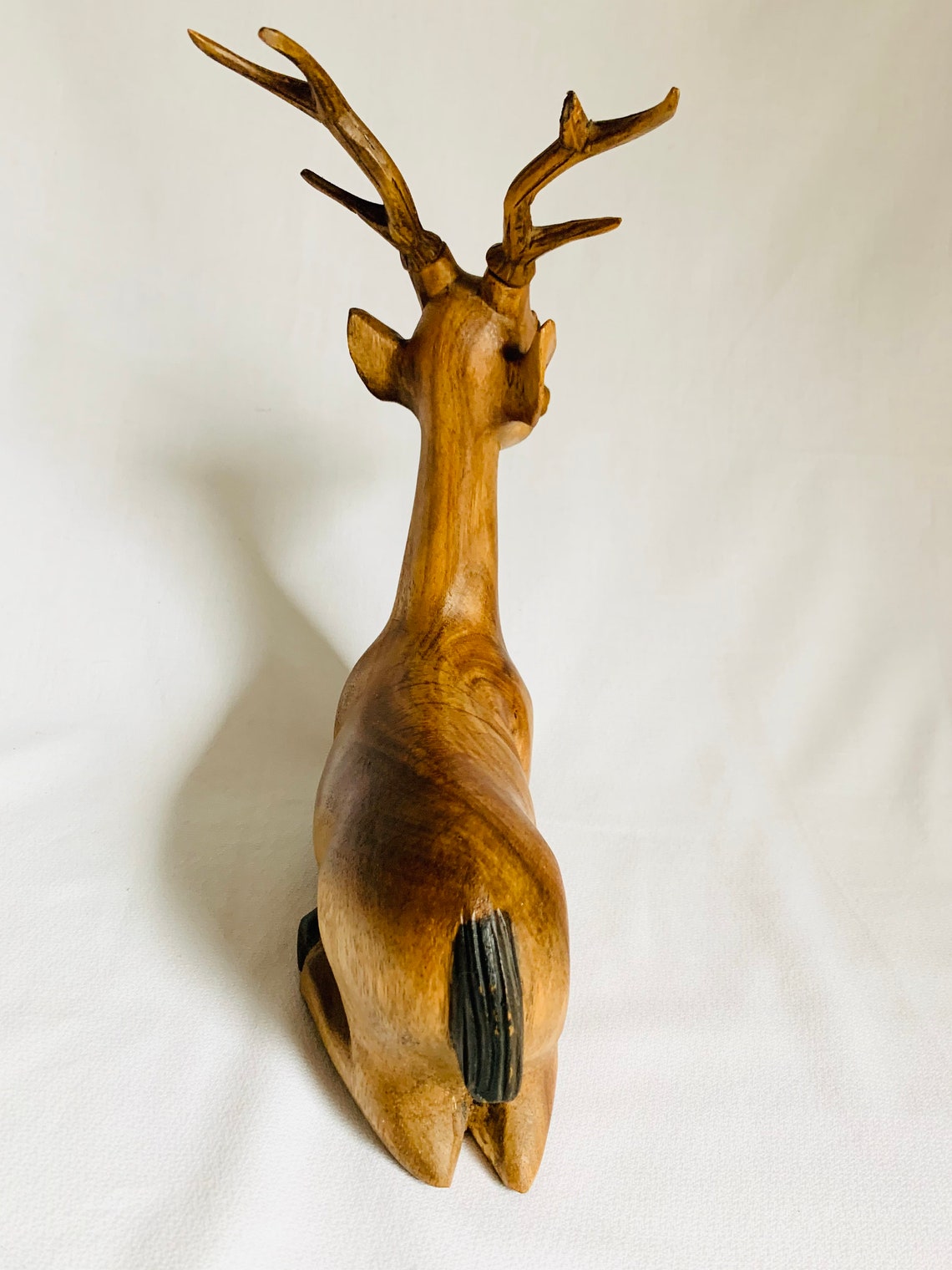 Large Vintage Carved Wooden Deer with Antlers Figurine Statue Etsy