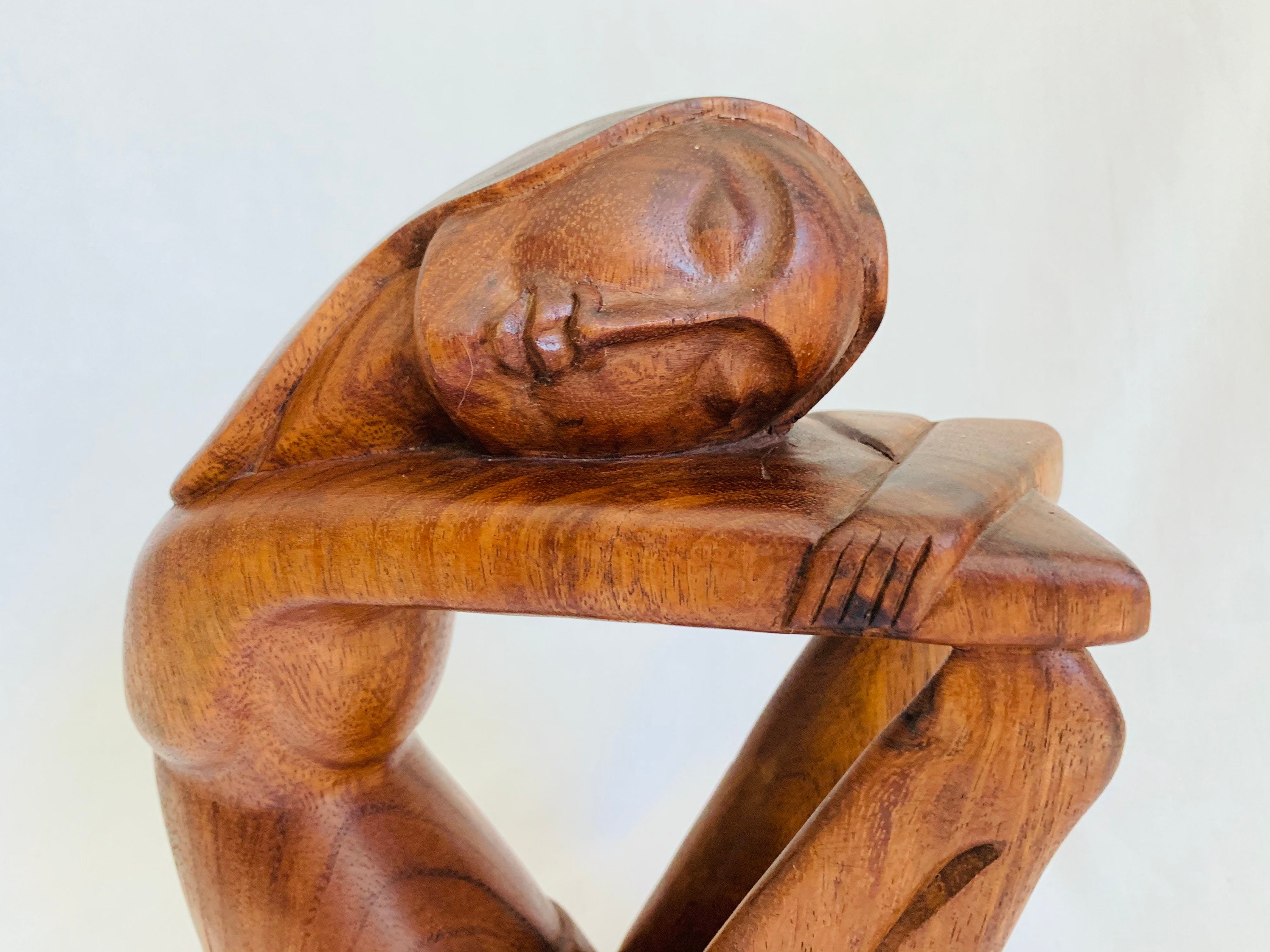 Vintage Wooden HandCarved Woman Statue Figurine Thinking Etsy