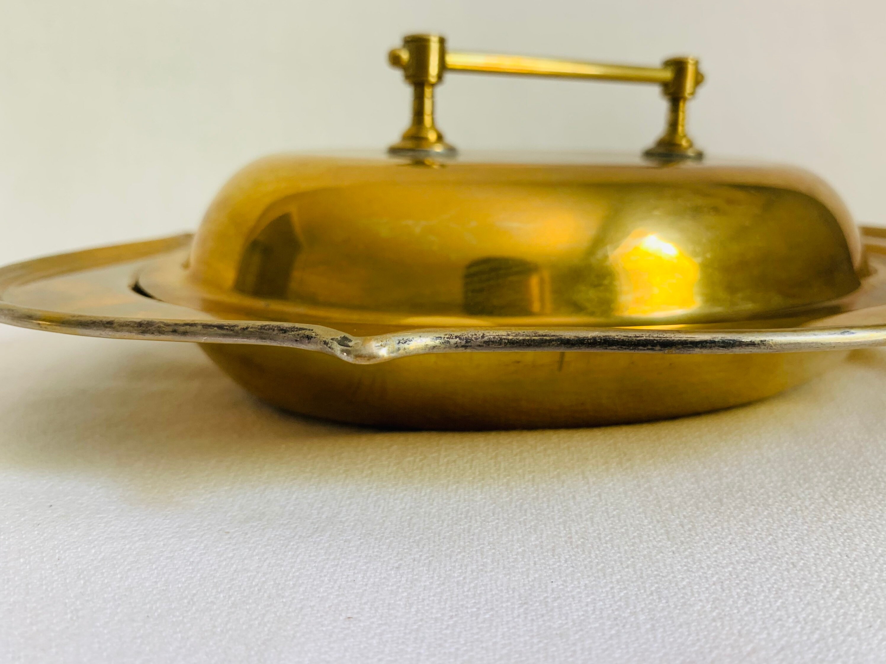 Vintage GoldBrasstone oblong serving tray with lid and Etsy
