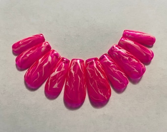 Hot Pink Marble Nails | Press On Nails