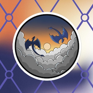 Flying Dragons Bubble-Free Stickers Fantasy Sticker Magic Hand-Drawn Digitally Original Artwork