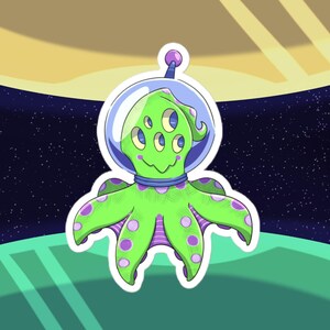 Alien Space Stickers Bubble-Free Stickers Space Art Hand-Drawn Original Artwork