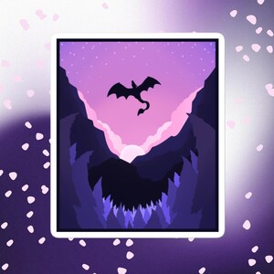Dragon Scene Bubble-Free Stickers Dragon Sticker Legend Mythical Creature Sticker Hand-Drawn Original Artwork Cute Purple Stickers Dragons