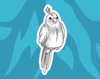 Baby bird cockatiel sticker - Parrot car decals, pet art, hand-drawn original artwork