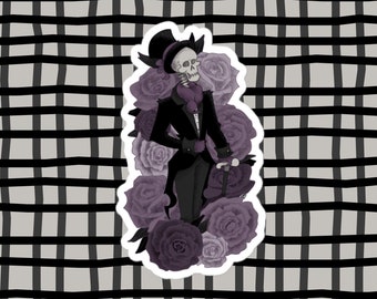 Dapper skeleton sticker - Fancy vintage style decals, undead, creepy, eerie, hand-drawn original artwork