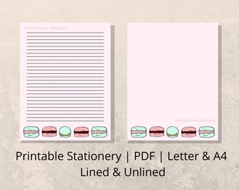 Cute Macaron Pink Kawaii Printable Stationery | Instant Digital Download | Colorful Writing Paper | A4 | Letter | Journal Refill Paper