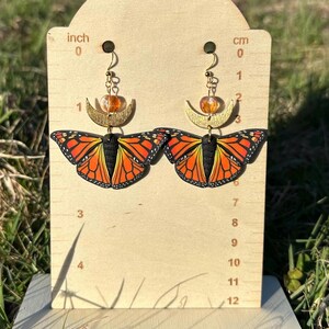 Polymer Clay Monarch Butterfly Earrings,  Butterfly Jewelry, Dia de Los Muertos, Crescent Moon, Hypoallergenic