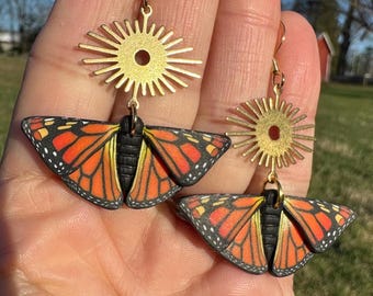 Polymer Clay Monarch Butterfly Earrings, Handmade Clay Jewelry, Orange and Black Butterflies, Hypoallergenic Earrings