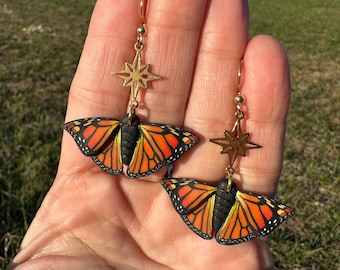 Polymer Clay Monarch Butterfly Earrings, Handmade Clay Jewelry, Orange and Black Butterflies, Hypoallergenic Earrings