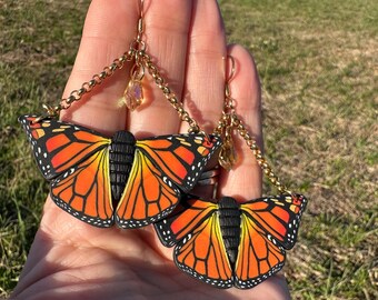 Polymer Clay Monarch Butterfly Earrings, Handmade Clay Jewelry, Orange and Black Butterflies, Hypoallergenic Earrings