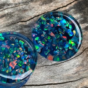 Crushed Opal Plugs, Synthetic Opal Ear Gauges, Round Ear Plugs, Handmade Gauges, Unique Gauges, Wedding Plugs 5-38mm