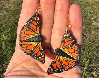 Polymer Clay Monarch Butterfly Earrings, Handmade Clay Jewelry, Orange and Black Butterflies, Hypoallergenic Earrings