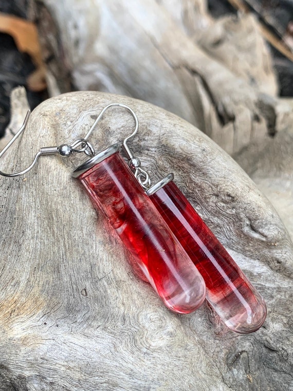 Halloween Earrings, Blood Drop Earrings, Vampire Earrings, Test Tube Dangle Earrings, True Blood Jewelry, Costume Earrings