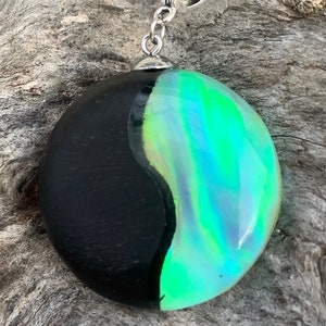 Aurora Borealis Opal Necklace, Resin Ebony Wood Northern Lights Pendant Necklace, White Opal Necklace, Aurora Opal Jewelry, Anniversary Gift