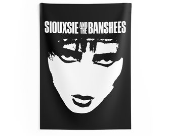 May include: Black and white tapestry featuring a close-up of Siouxsie Sioux's face with the text "Siouxsie and the Banshees" above.