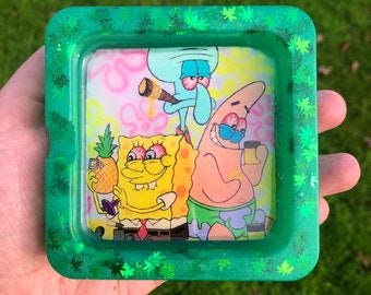 Spongebob Squarepants| Resin Ashtray Epoxy Resin Light Up Ashtray Spongebob Ashtray Bright Yellow Doodlebob LED Light Resin Ashtray