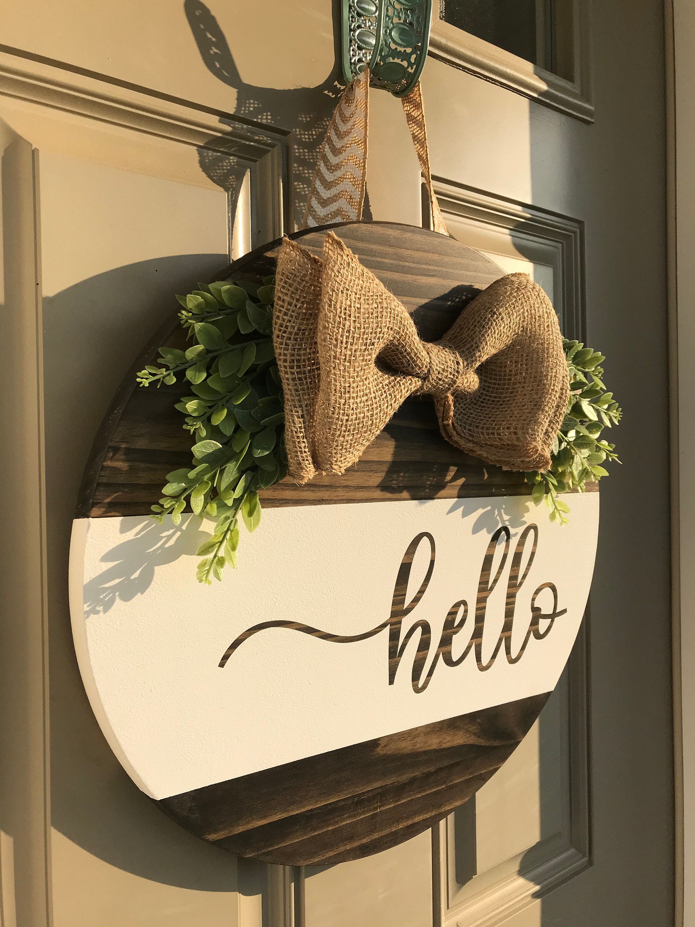 Hello Round Wooden Door Hanger / Door Hanger / Wood Etsy