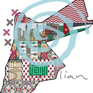 Pride of Jordan – A Tatreez Tribute – Jordan Map with Landmarks