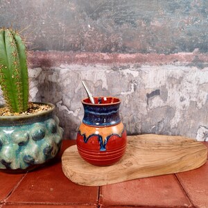Taza de yerba mate de cerámica con bombilla (pajita) / Gres hecho a mano / Cerámica de estudio galesa