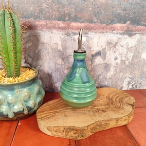 Ceramic Oil Bottle | Hand Thrown Olive Oil Dispenser for Salad Dressing or Vinaigrette | Mediterranean Inspired Kitchen | Balsamic Vinegar