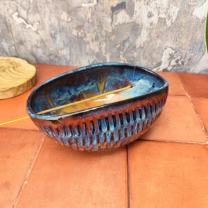 Large Ceramic Incense Bowl for Sticks | hand thrown | welsh studio pottery | hand glazed | stoneware | meditation | shrine | unique design