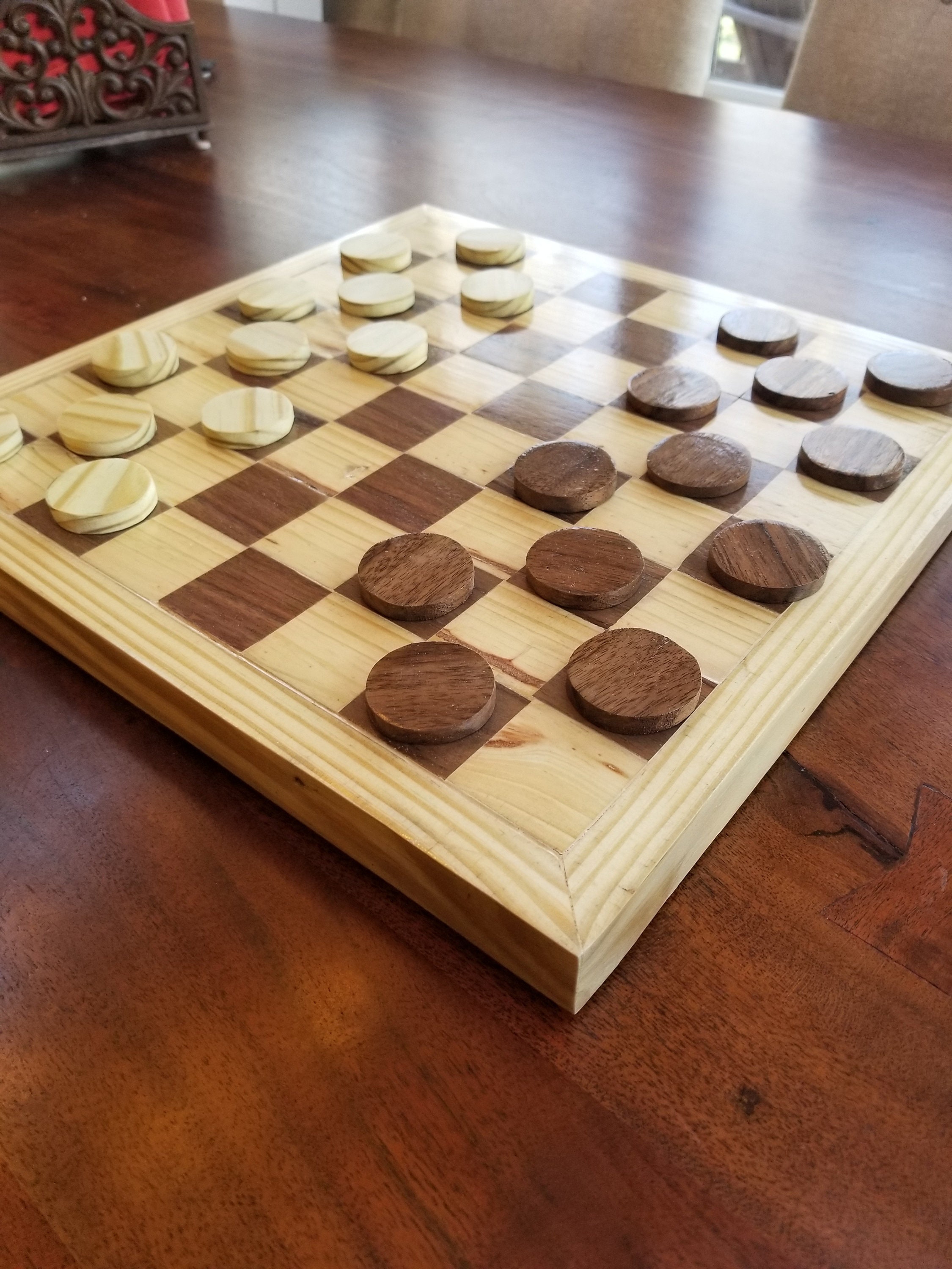 Checker / Chess Board Custom Reclaimed Mahogany Inlaid Wood Etsy