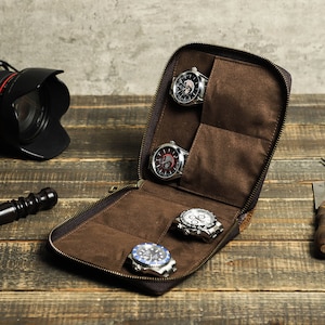 Rotolo per orologi in pelle personalizzato, slot per orologi in pelle per 4 orologi, custodia per orologi, accessori da viaggio, regalo per uomo