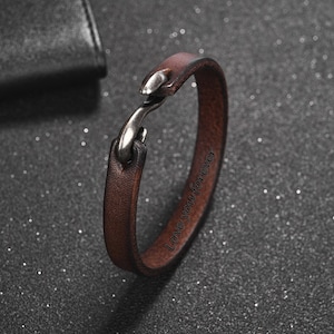 Leather Bracelet for Men, Personalized Bracelets, Cuff Bracelet engraved, Father&#39;s Day Gift