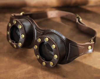 Handmade Leather Steampunk Goggles, Vintage Cosplay Costume