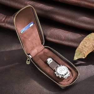Cerniera intorno alla scatola di stoccaggio dell'orologio, cassa personalizzata per orologi in pelle, protezione della custodia dell'organizzatore, supporto per orologi da viaggio da viaggio, regalo per uomo