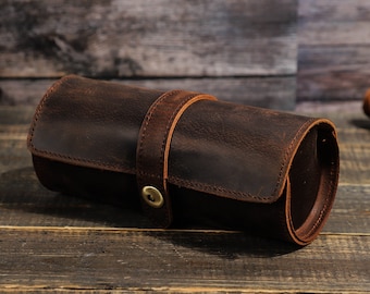 Leather Watch Roll Organizer, 3 Watch Travel Case, Vintage Style