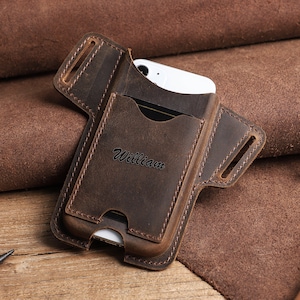 Étui de téléphone en cuir pour iPhone 12/12 Pro Max, étui à boucle de téléphone portable en cuir personnalisé, sac de ceinture en cuir pour hommes, cadeau de fête des pères