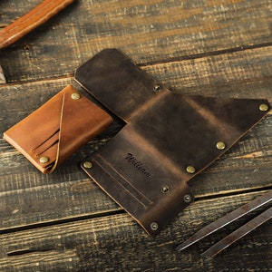 Cartera minimalista hecha a mano para hombres, cartera de tarjetas de cuero para mujeres, carteras delgadas, mini monedero de monedas, regalo personalizado