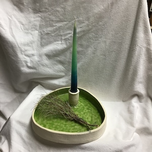 Vassoio decorativo per candele in bianco e verde