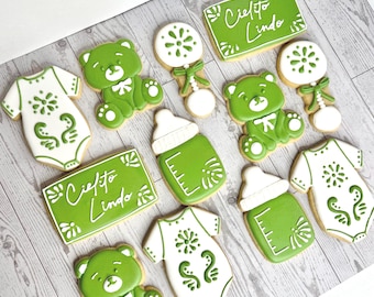 Cielito Lindo Baby Shower Cookies | custom color Teddy Bear Sugar Cookies